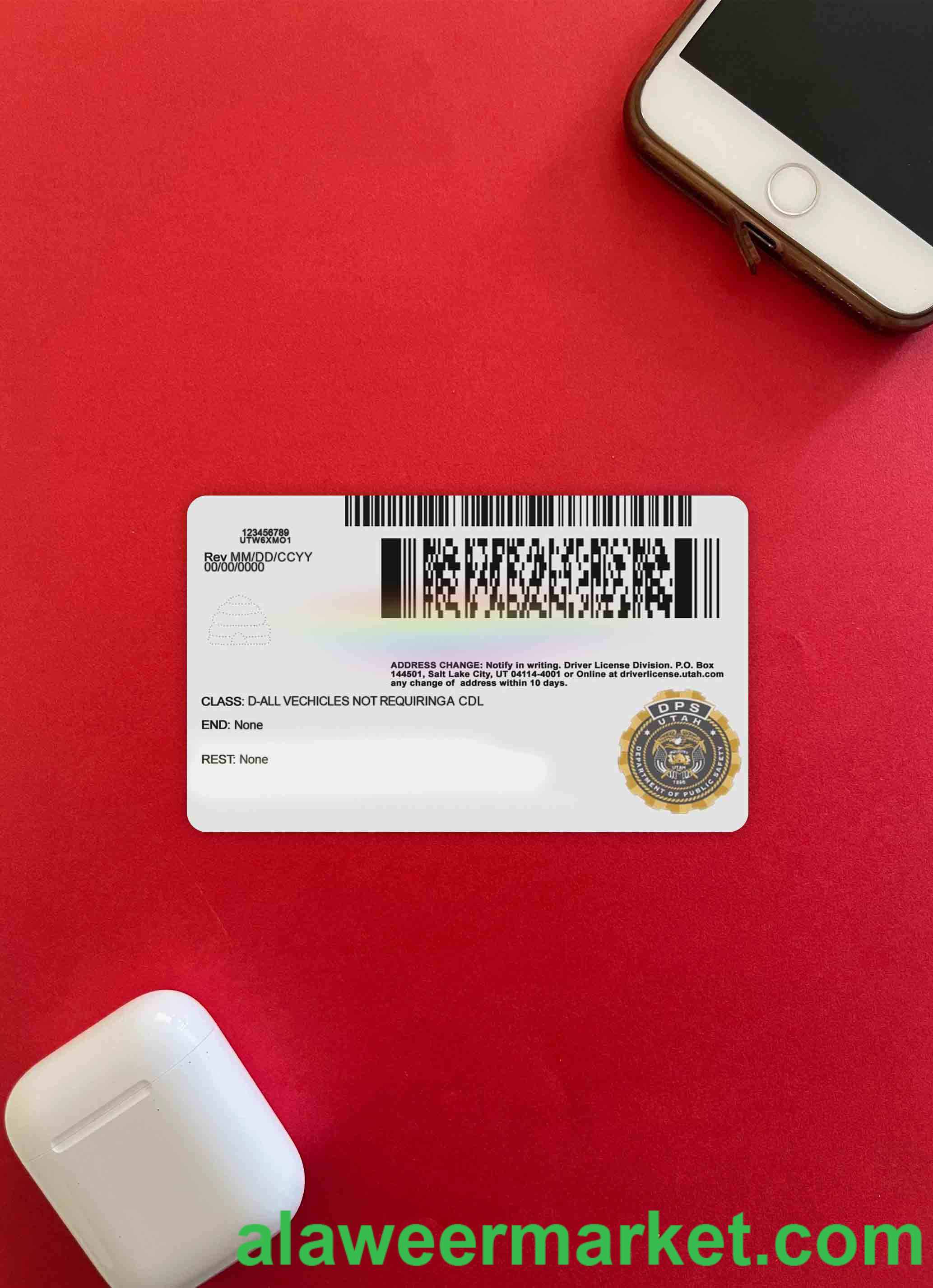 USA Utah driving license 2021 - present photolook BACK